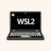 Black and white graphic of a Windows laptop, with the text 'WSL2' displayed on the screen